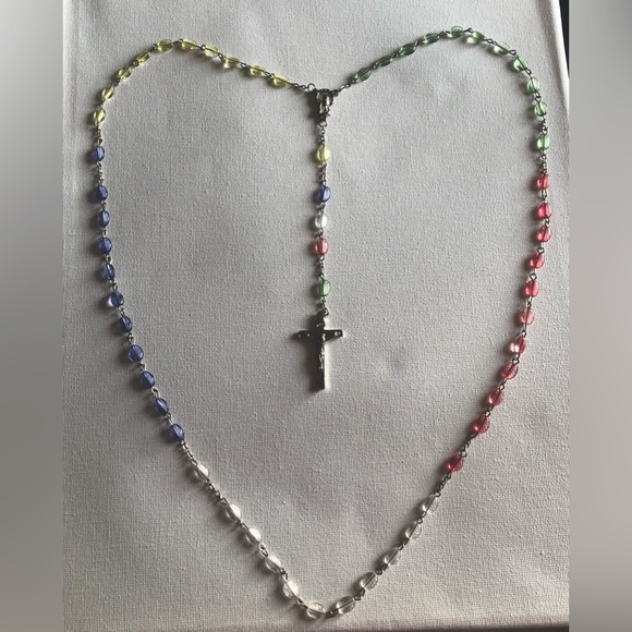Italian Rosary Glass Rainbow Beads Necklace Multi-Color - Picture 3 of 3